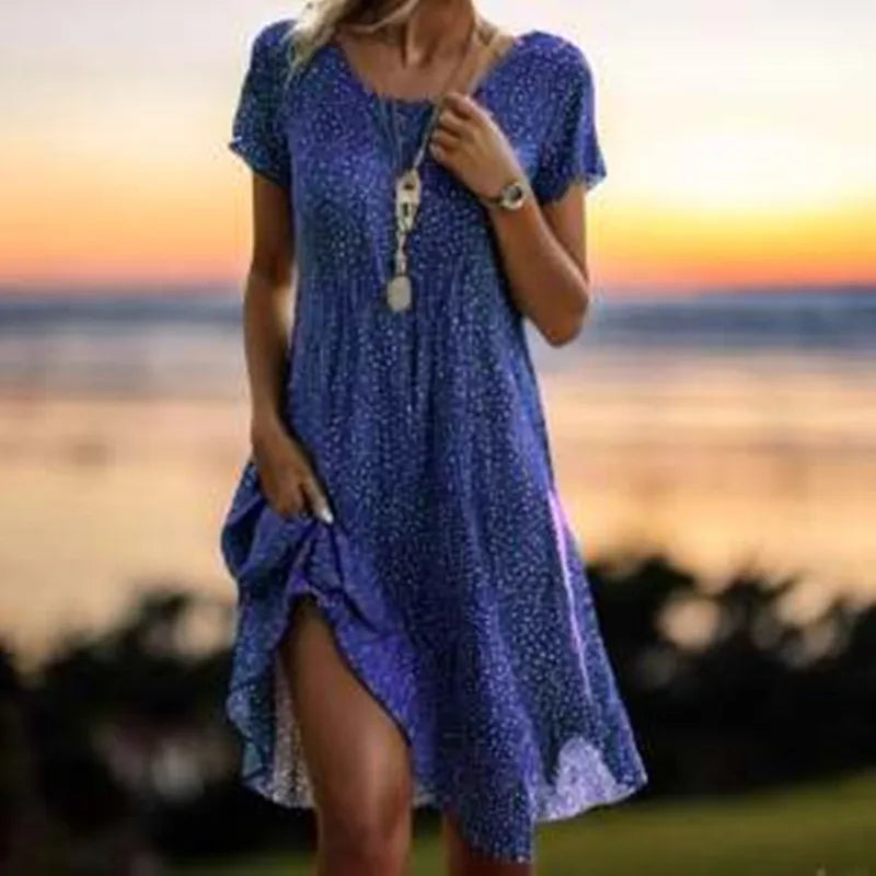 Lässiges Sommerkleid Damen - Kurze Ärmel & Subtiler Allover-Print