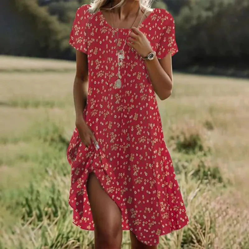Lässiges Sommerkleid Damen - Kurze Ärmel & Subtiler Allover-Print