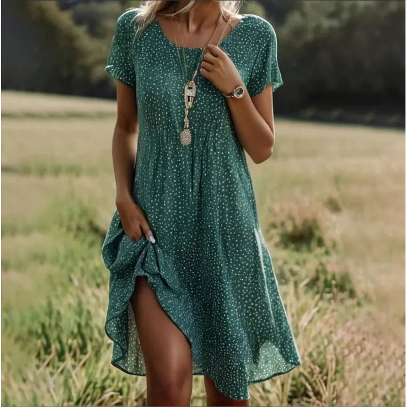 Lässiges Sommerkleid Damen - Kurze Ärmel & Subtiler Allover-Print