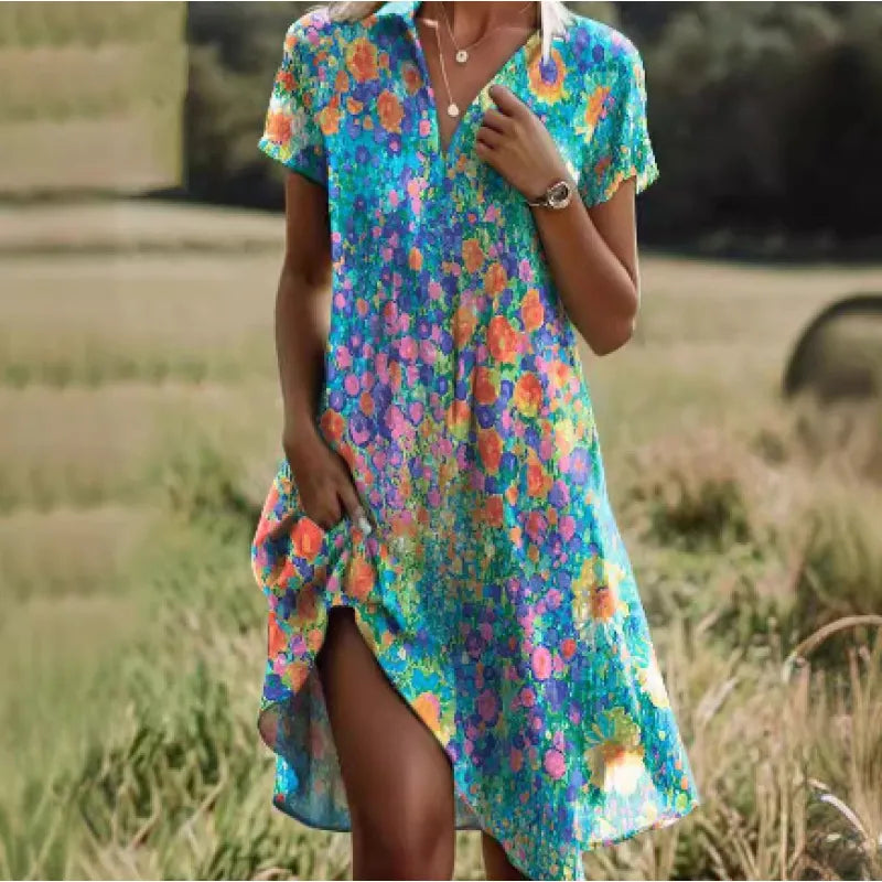 Lässiges Sommerkleid Damen - Kurze Ärmel & Subtiler Allover-Print