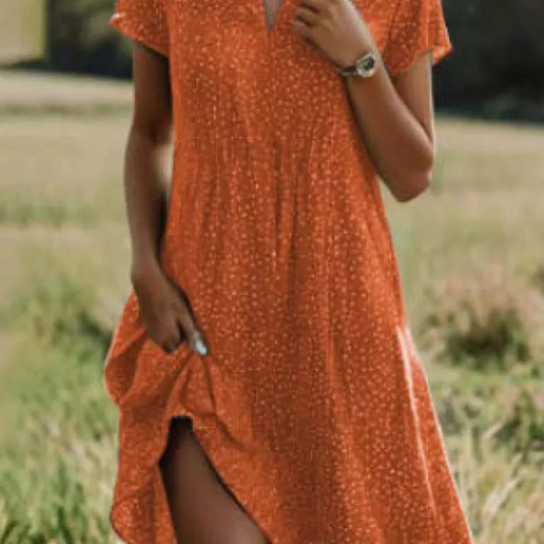 Lässiges Sommerkleid Damen - Kurze Ärmel & Subtiler Allover-Print