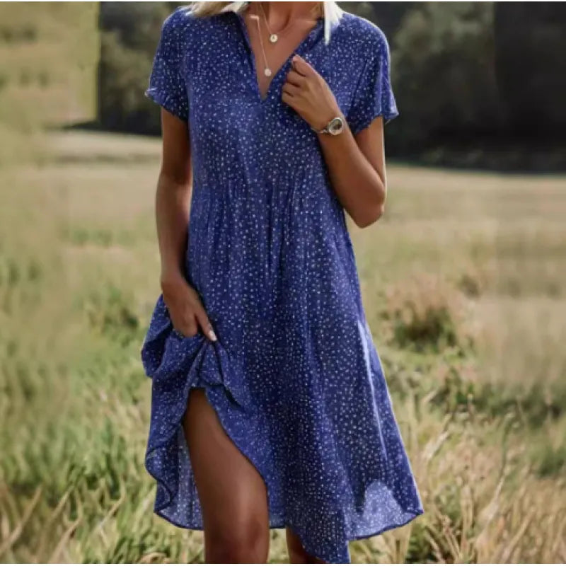 Lässiges Sommerkleid Damen - Kurze Ärmel & Subtiler Allover-Print