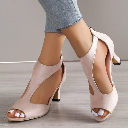 Damen Absatzsandalen - Strukturierter Absatz & Glatte Oberfläche
