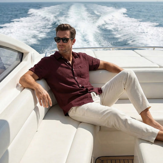 Set leggero e casual in lino da uomo con abbottonatura e tasche