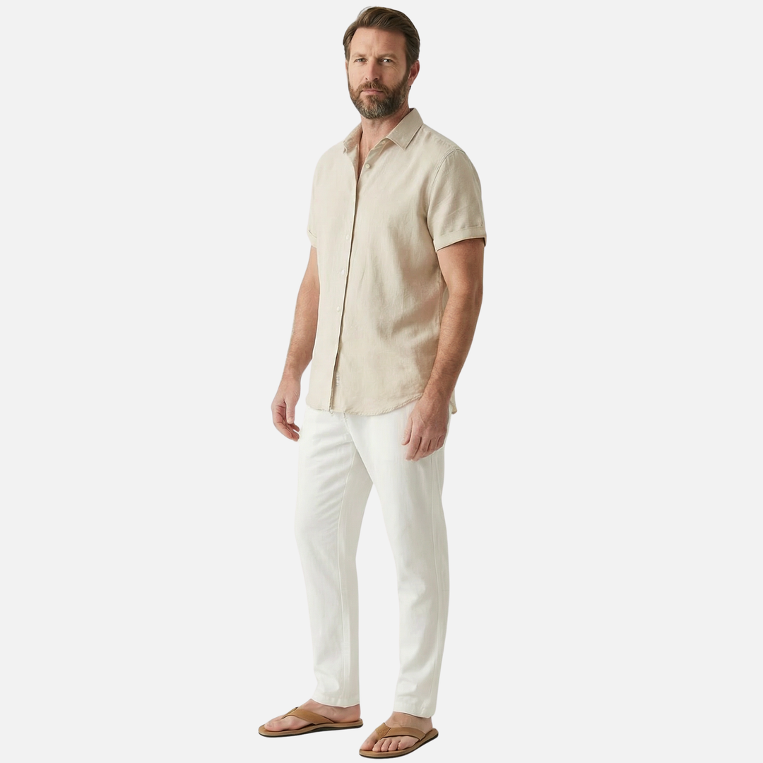 Set leggero e casual in lino da uomo con abbottonatura e tasche