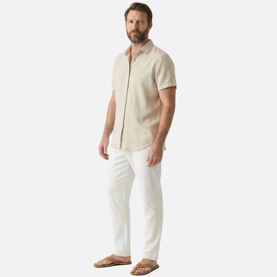 Set leggero e casual in lino da uomo con abbottonatura e tasche