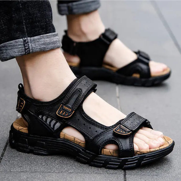 Herren Sandalen Mit Offener Spitze Und Strukturierter Sohle
