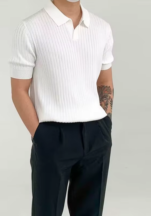 T‑Shirt mit gerippter Struktur für Männer - Netzdetails & Schlitzkragen