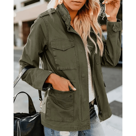 Damen leichte Übergangsjacke mit Kapuze und Knopfverschluss