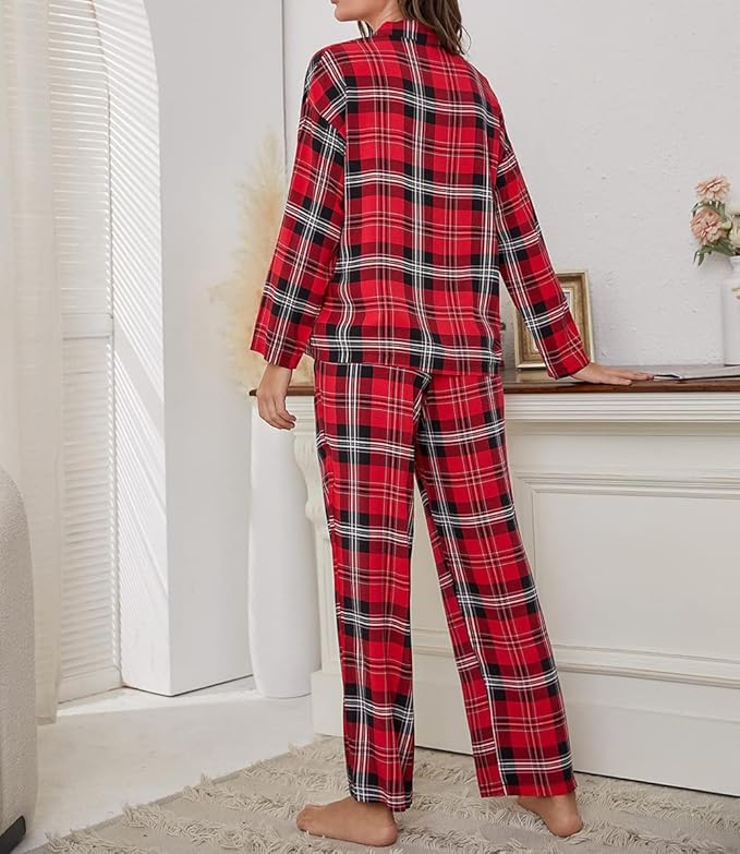 Kariertes Langarm-Pyjama-Set für Damen - Image 4