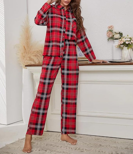 Kariertes Langarm-Pyjama-Set für Damen - Image 3