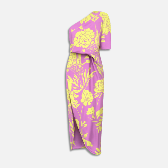 Maxi abito monospalla floreale con spacco laterale da donna