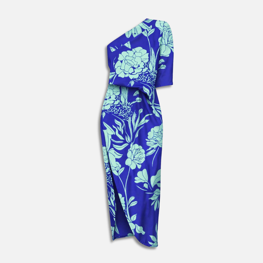 Maxi abito monospalla floreale con spacco laterale da donna