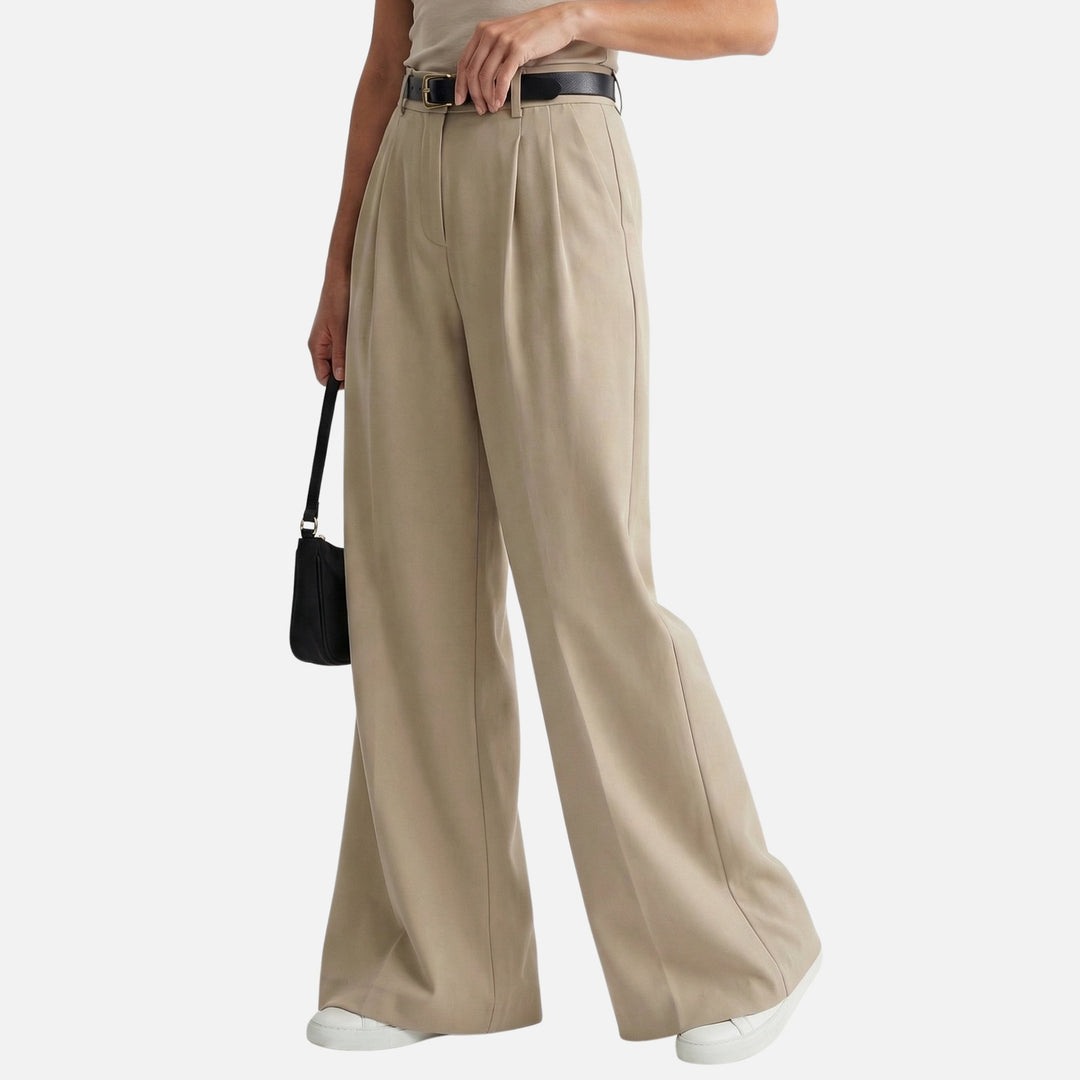 Pantaloni business cu pliuri și croială largă pentru femei