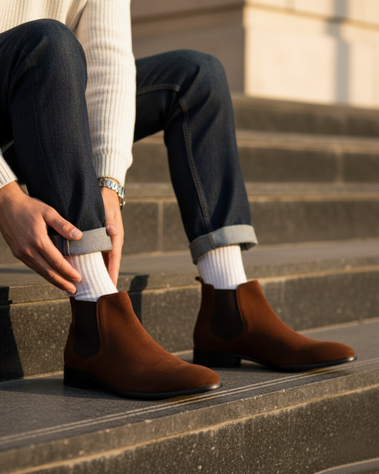 Chelsea boots in pelle scamosciata con inserti laterali da uomo