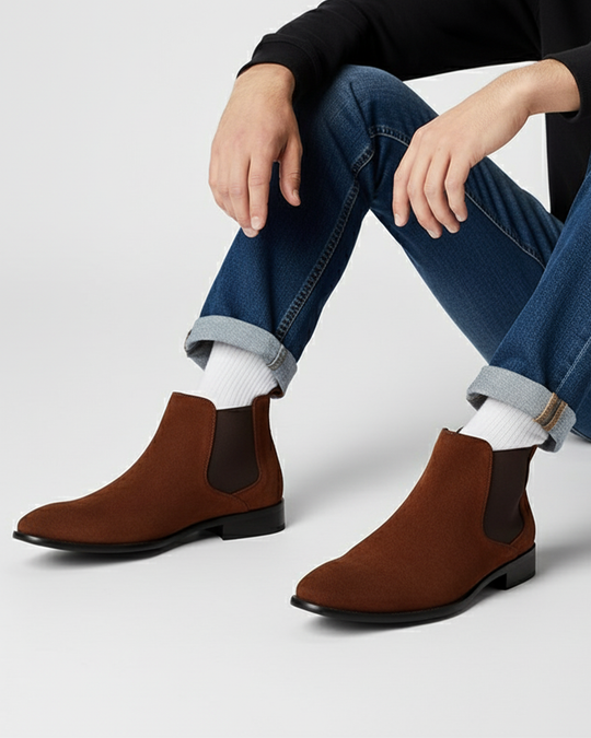 Chelsea boots in pelle scamosciata con inserti laterali da uomo