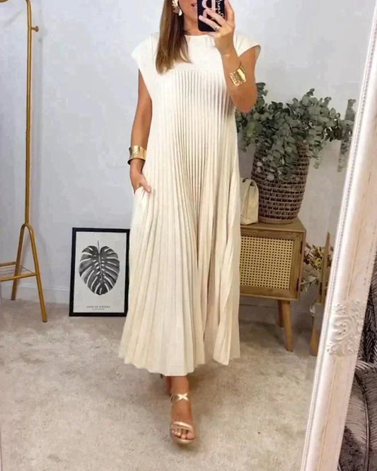 Damen Faltenkleid mit Geradem Schnitt - Glatte Oberfläche & Strukturierte Ärmel