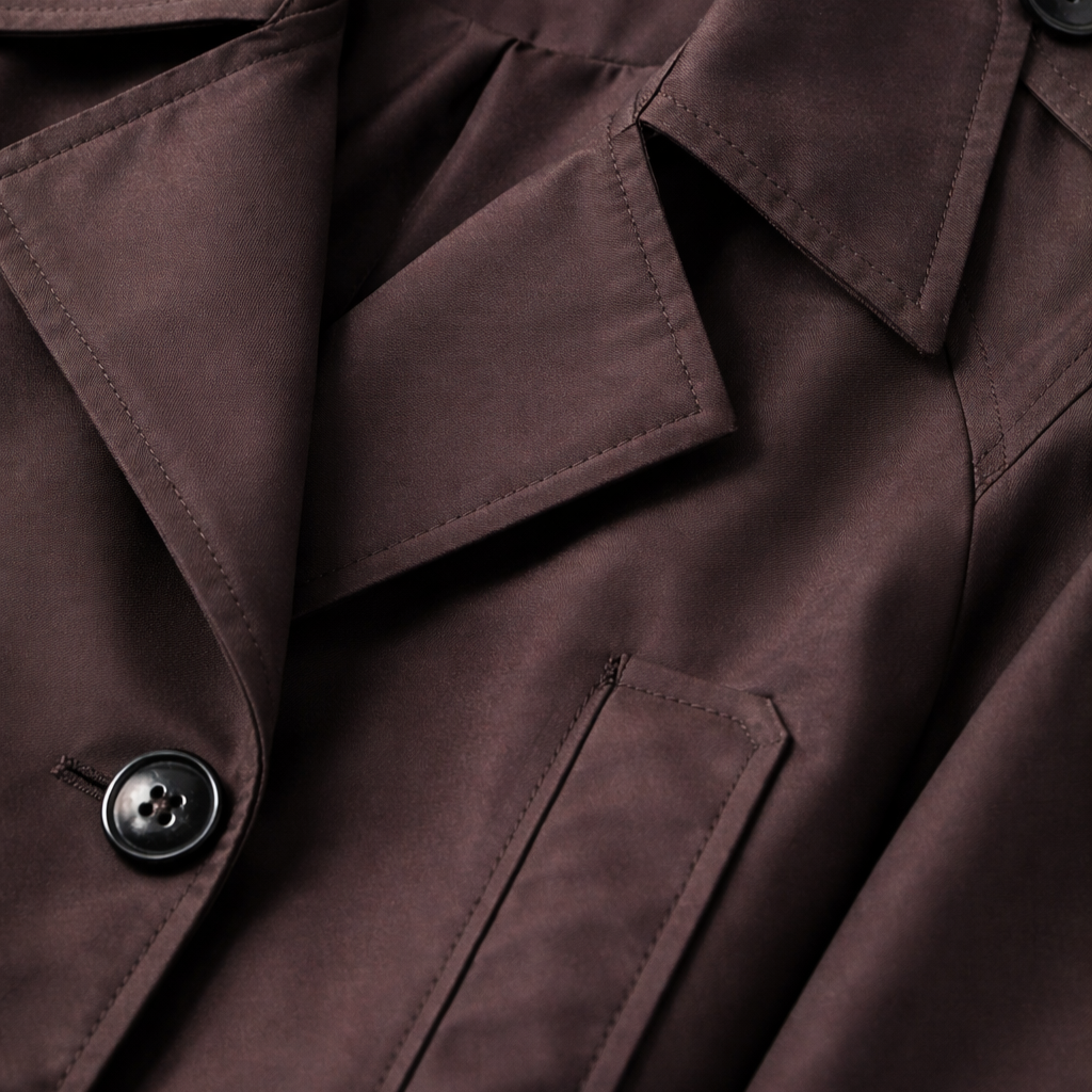 Trench corto da donna con colletto a risvolto e tasche