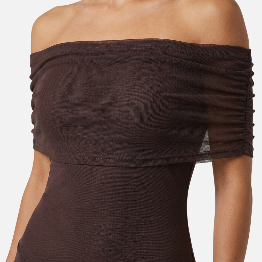 Γυναικείο μάξι φόρεμα με επικάλυψη από σιφόν και ίσια λαιμόκοψη