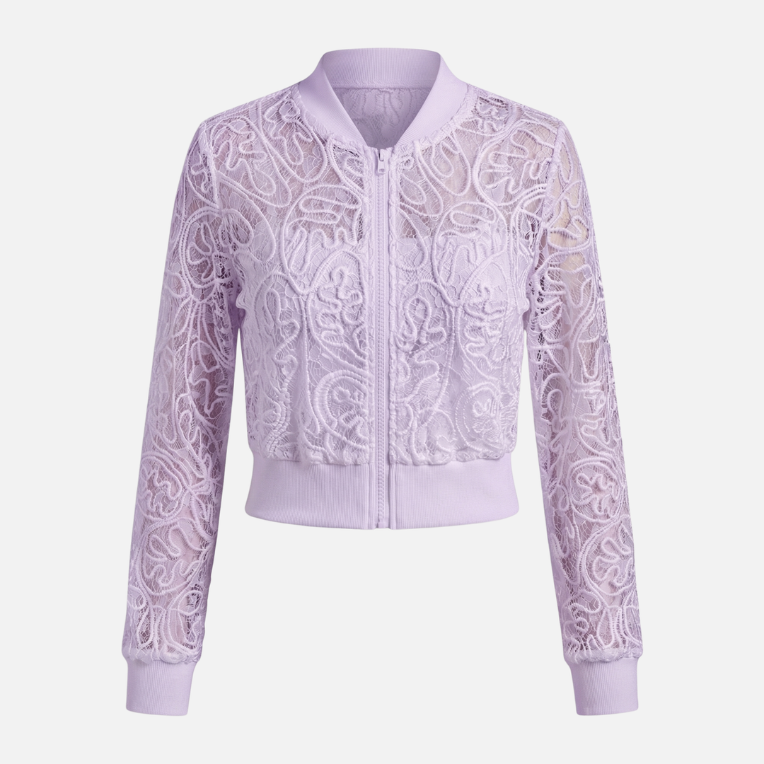 Γυναικείο δίχτυ μπουφάν με δαντελωτή κεντητική – Ελαφρύ cropped bomber