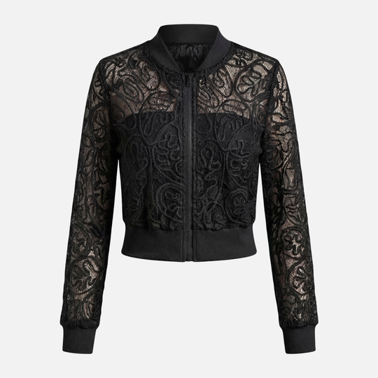 Γυναικείο δίχτυ μπουφάν με δαντελωτή κεντητική – Ελαφρύ cropped bomber