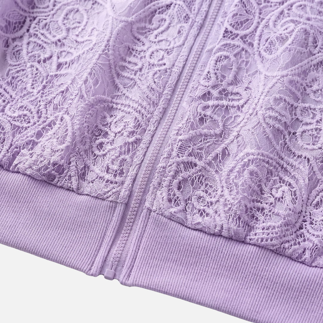 Γυναικείο δίχτυ μπουφάν με δαντελωτή κεντητική – Ελαφρύ cropped bomber