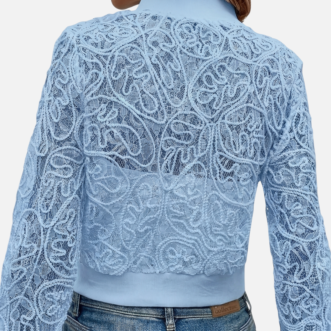 Γυναικείο δίχτυ μπουφάν με δαντελωτή κεντητική – Ελαφρύ cropped bomber