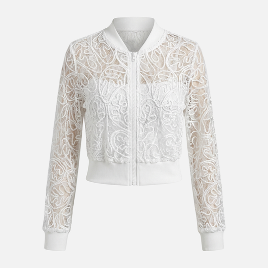 Γυναικείο δίχτυ μπουφάν με δαντελωτή κεντητική – Ελαφρύ cropped bomber