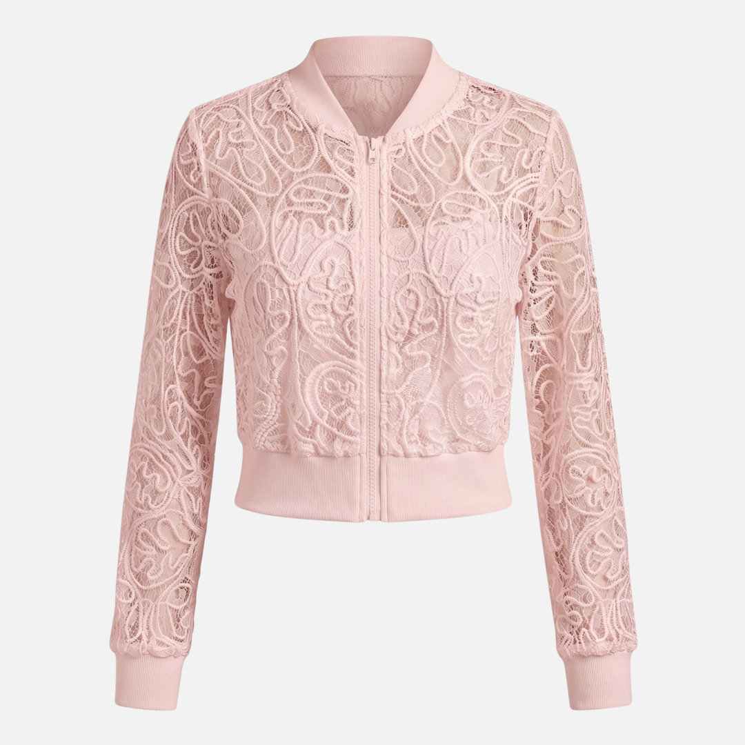 Γυναικείο δίχτυ μπουφάν με δαντελωτή κεντητική – Ελαφρύ cropped bomber
