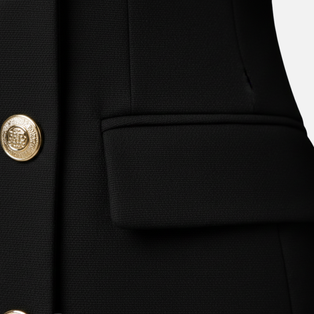 Dvojradové sako-šaty so zlatými gombíkmi pre dámy