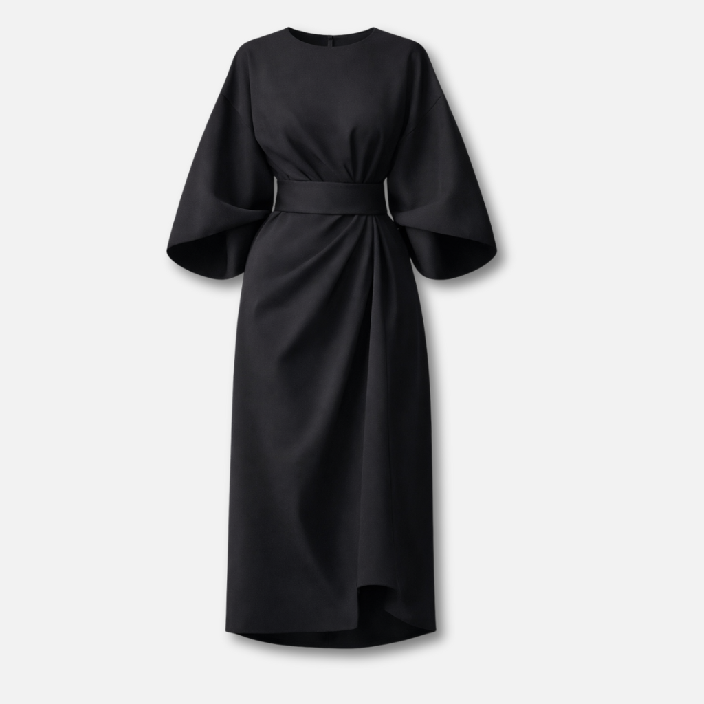 Dramatic lantern sleeve dress with waist belt for women