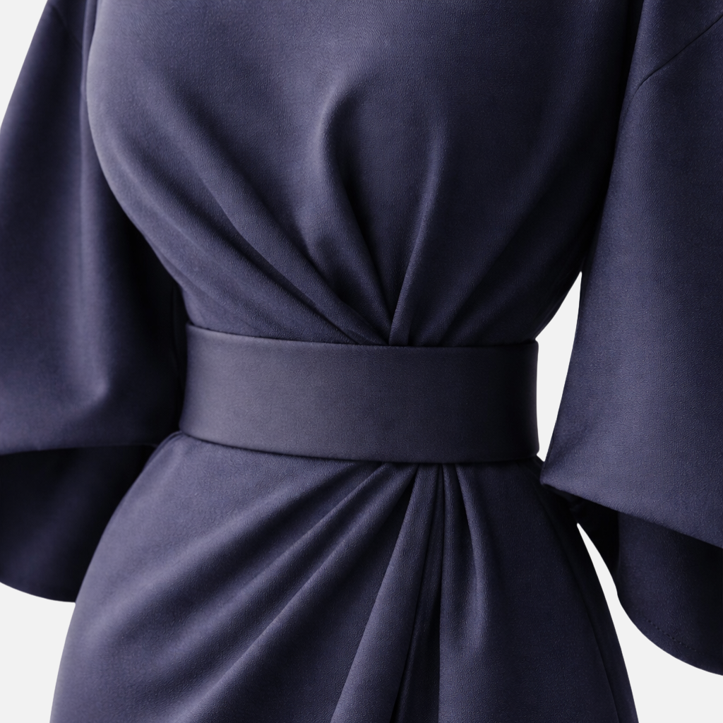 Dramatic lantern sleeve dress with waist belt for women