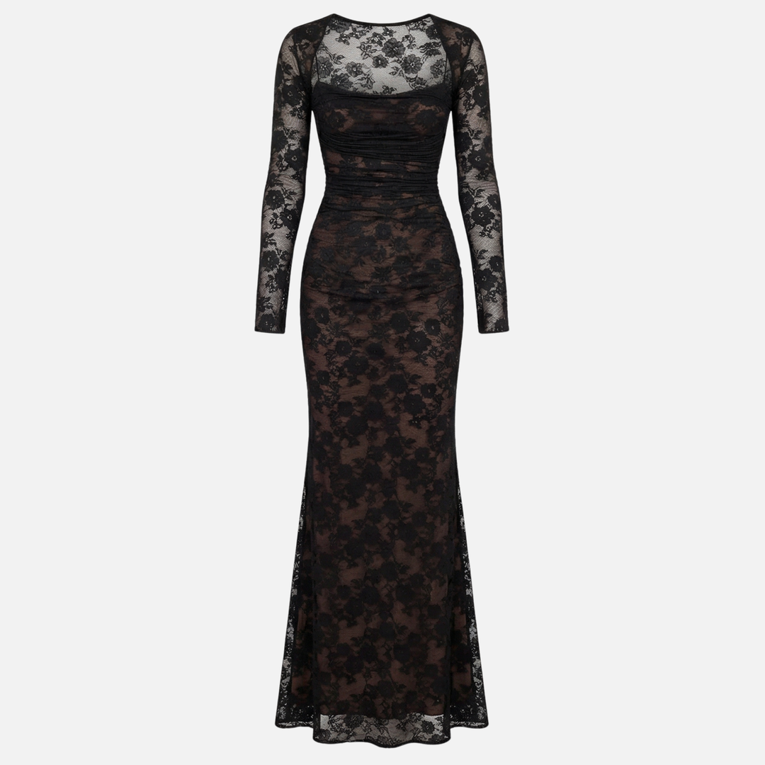 Abito in pizzo floreale trasparente con bustier a corsetto da donna