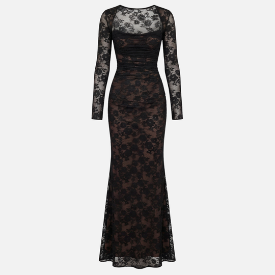 Abito in pizzo floreale trasparente con bustier a corsetto da donna