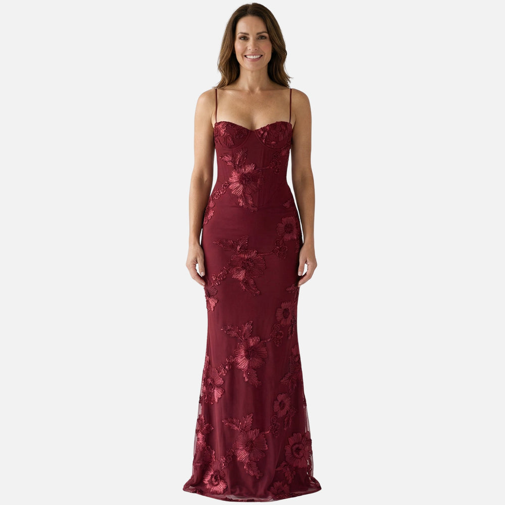 Rochie maxi din satin mulată cu corset pentru femei