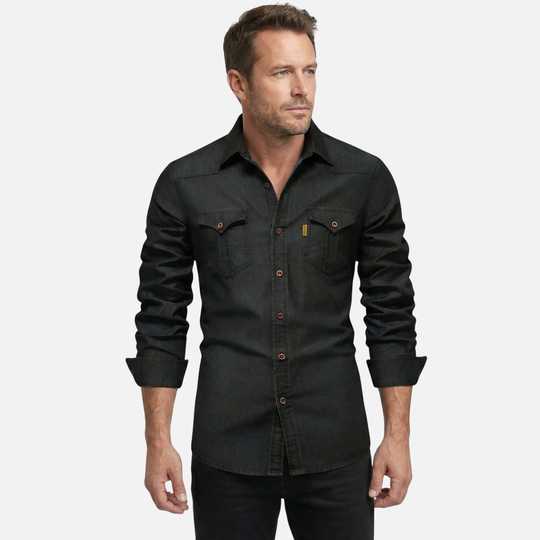 Freizeit Stretch-Denim Slim-Fit Hemd mit Brusttaschen für Herren