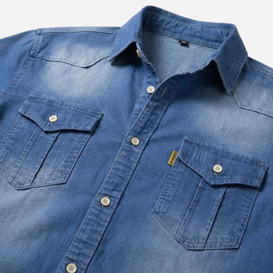 Freizeit Stretch-Denim Slim-Fit Hemd mit Brusttaschen für Herren