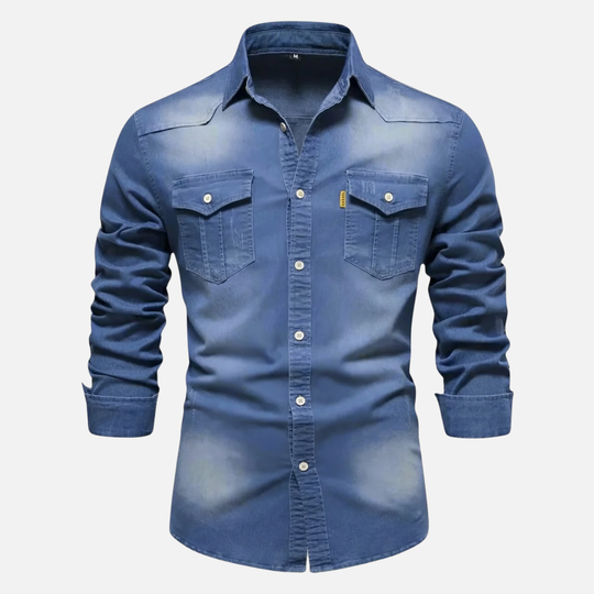 Freizeit Stretch-Denim Slim-Fit Hemd mit Brusttaschen für Herren