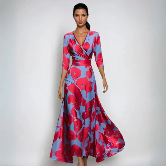 Geblümtes Wickelkleid Damen - Strukturierte Wickeloptik & 3/4-Ärmel