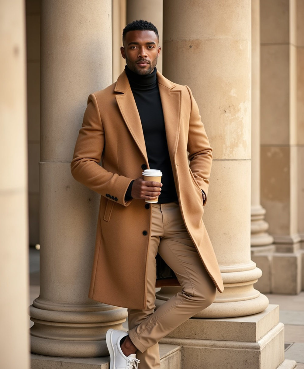 Cappotto invernale imbottito da uomo con colletto classico e tasche frontali