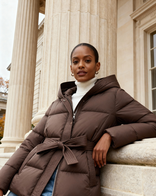 Gepolsterte Steppjacke mit Taillengürtel für Frauen