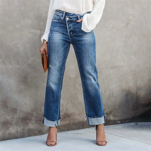 High-Waist Jeans Damen – Strukturierter Schnitt & Umschlagbündchen