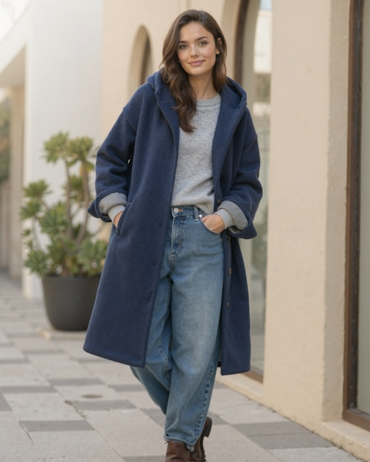 Cappotto invernale con cappuccio e chiusura a bottoni da donna