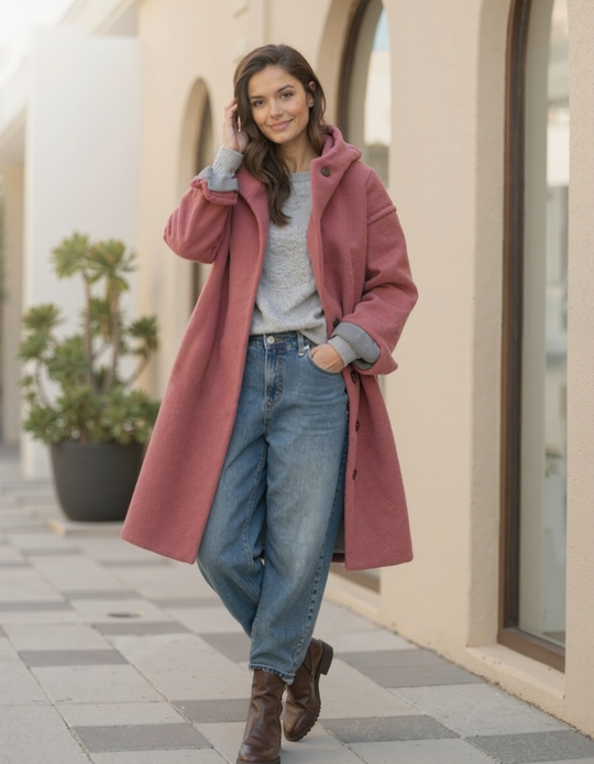 Cappotto invernale con cappuccio e chiusura a bottoni da donna