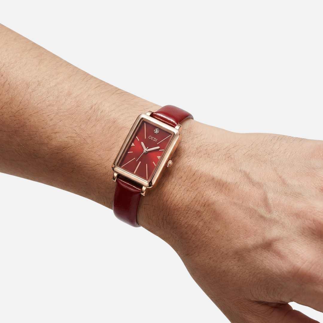 Small rectangular watch with adjustable suede strap for women & men