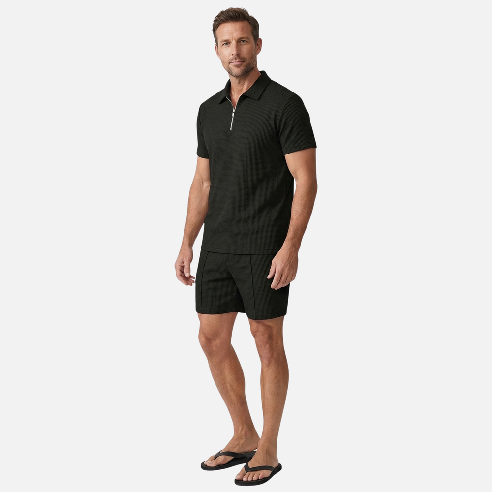 Bavlnená letná súprava – pánske polo so zipsom a šortky