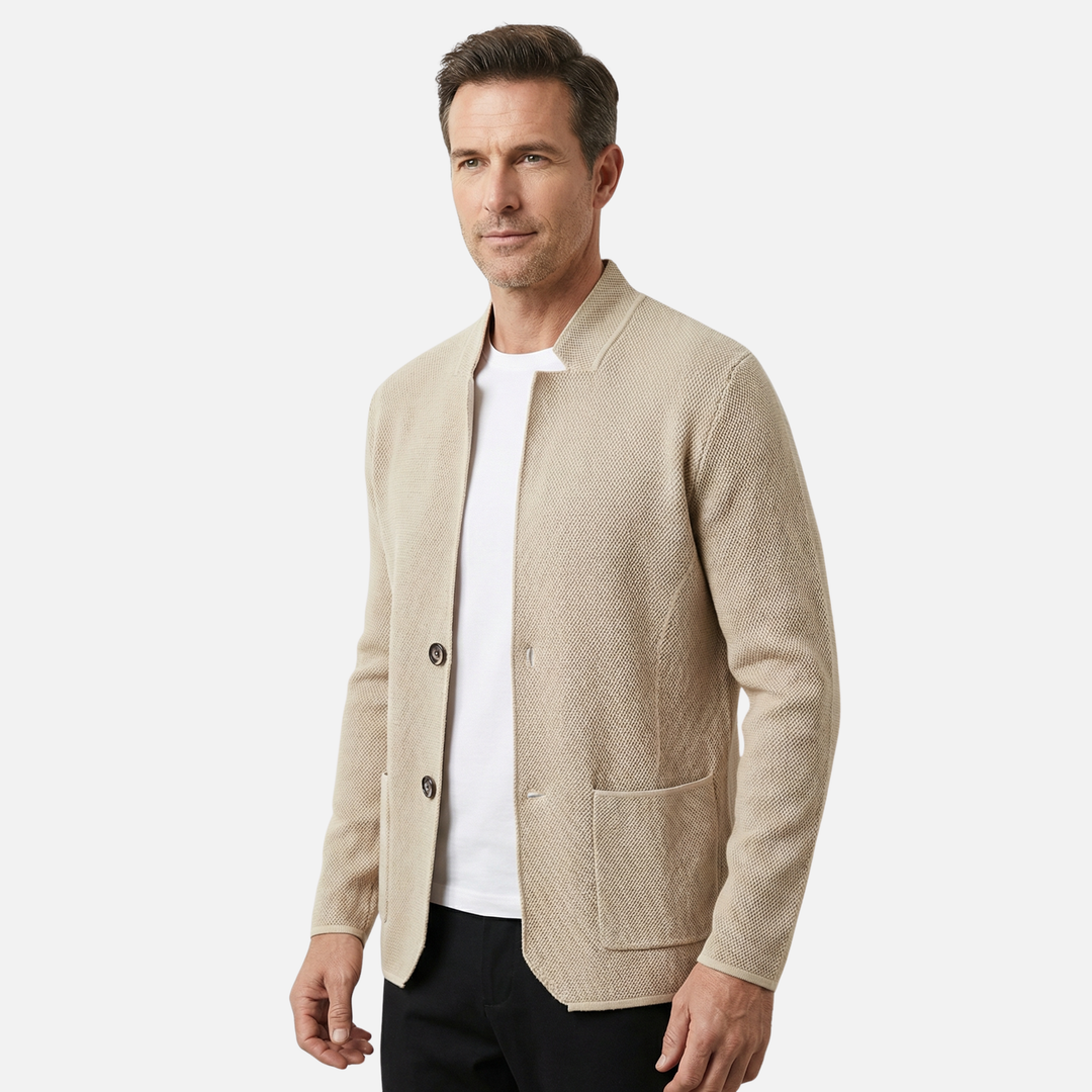 Volný pánský pletený cardigan – Lehká vrstva s knoflíkovou légou