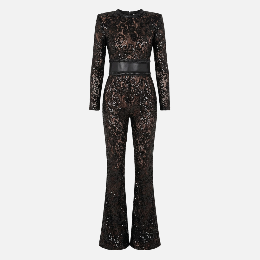 Long-Sleeve Lace Bodysuit – Slim Fit with High Neckline for Women