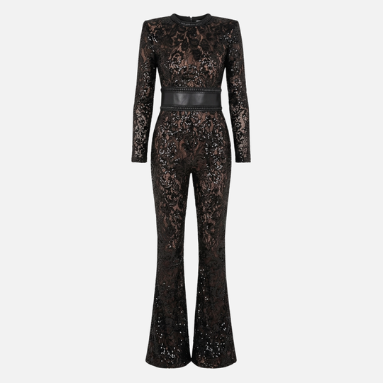 Long-Sleeve Lace Bodysuit – Slim Fit with High Neckline for Women