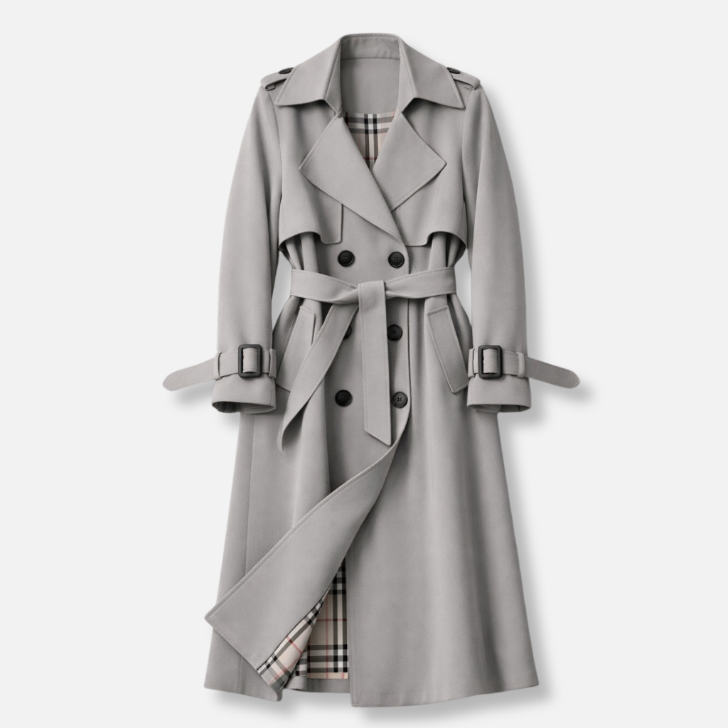 Langer Trenchcoat mit verstellbarem Gürtel und Seitentaschen für Frauen